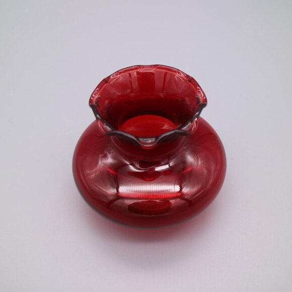 Vintage American Anchor Hocking Ruby Red Flared Ruffle Top 3" Vases Set of 4 - Picture 3 of 7